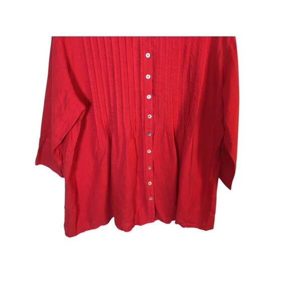 Allen Allen Top Women's Size 2X Red Long Sleeve Button Up Pleated 100% Linen - Picture 3 of 7
